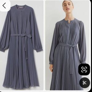 H&M Pleated Midi Dress in Dusty Blue-Gray